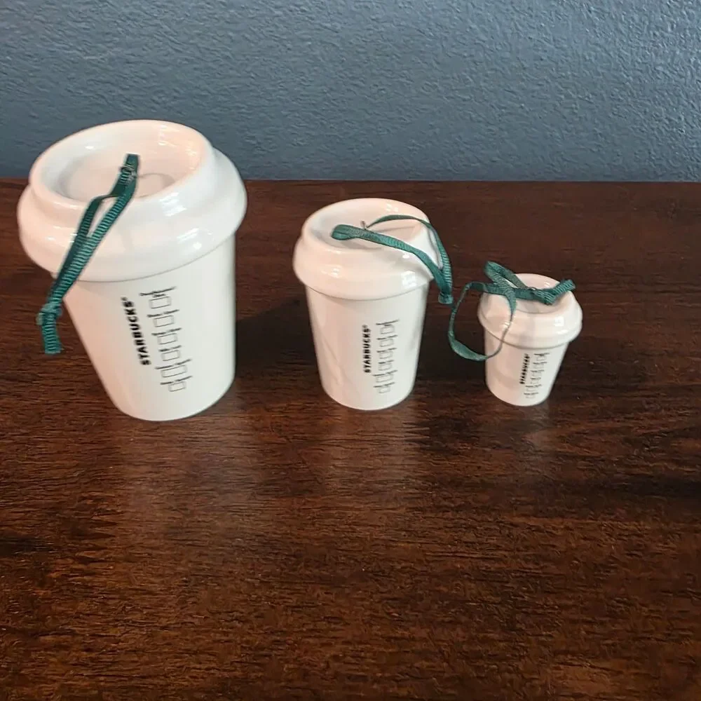 2016 Starbucks 3 NESTING Ornament Lot Set Coffee To-Go Cup Tumblers Xmas NWOT